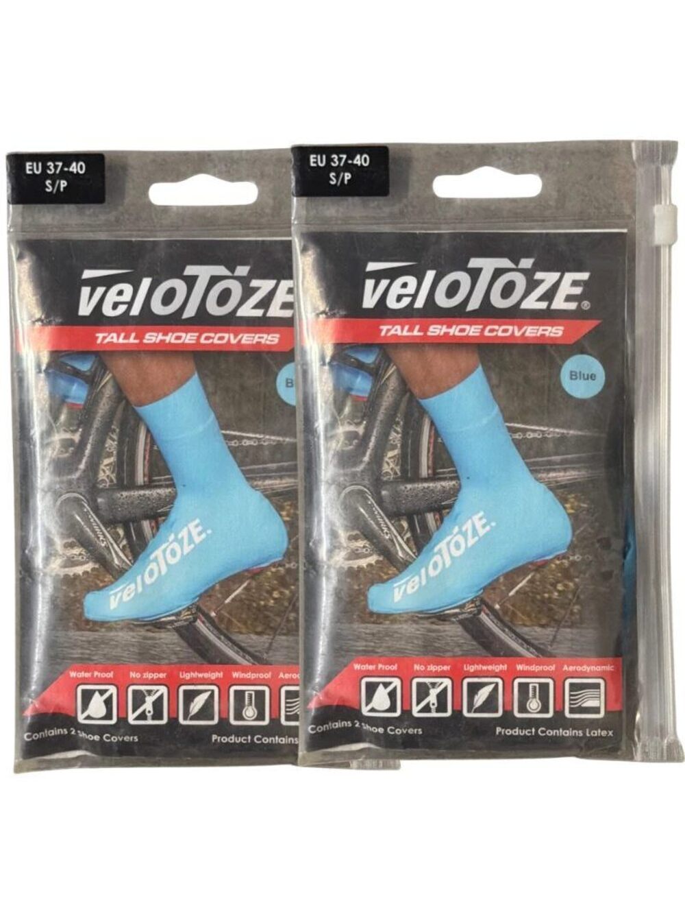 veloToze Tall Shoe Covers Blue EU 37-40 Small Waterproof Cycling 2 Pack New